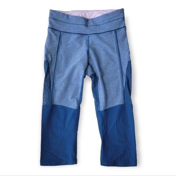 Lululemon Training Tough Crop Leggings Mesh Blue 4 - Picture 1 of 7